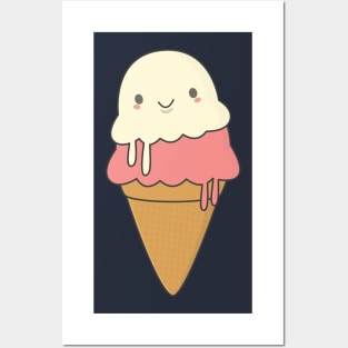 Kawaii Ice Cream Cone T-Shirt Posters and Art